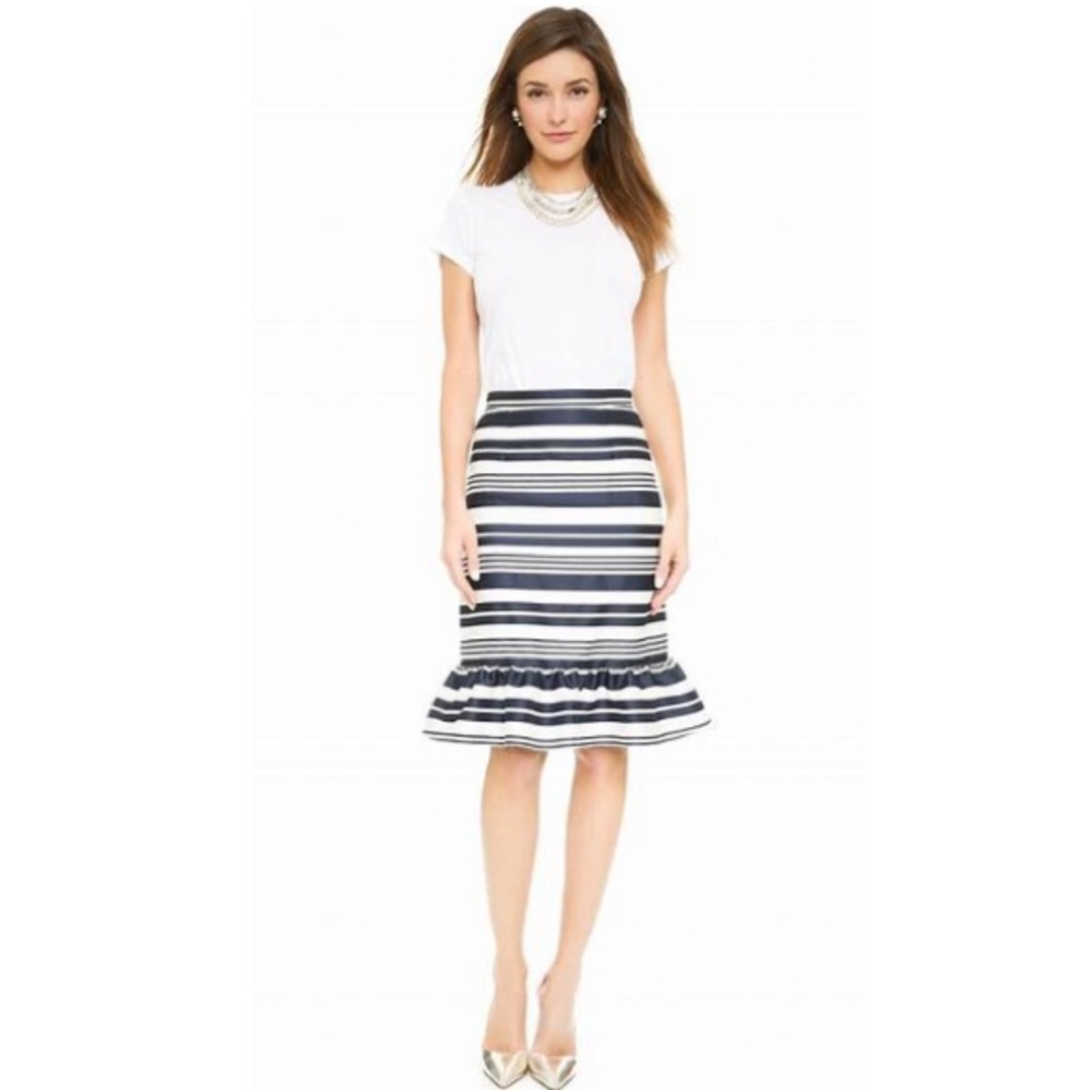 RED Valentino Striped Trumpet Flounce Hem Skirt